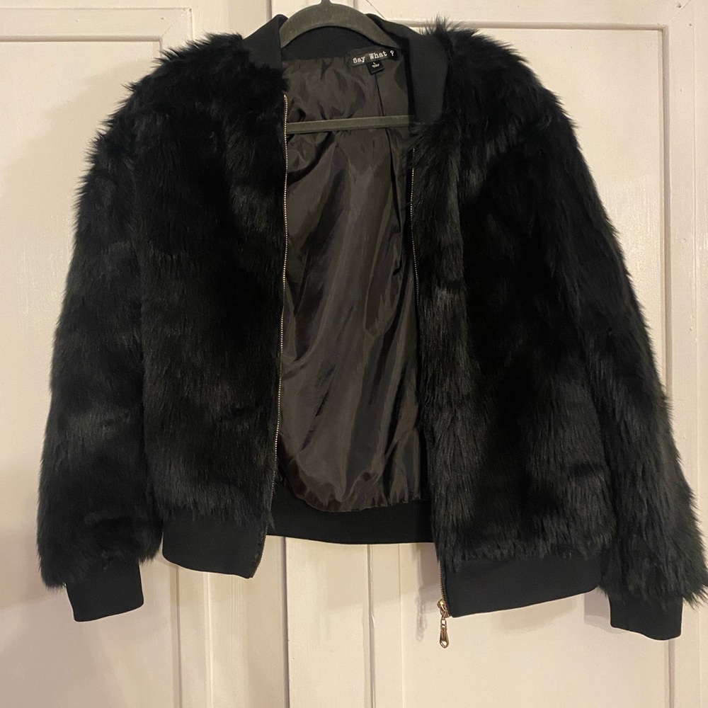 faux fur bomber jacket